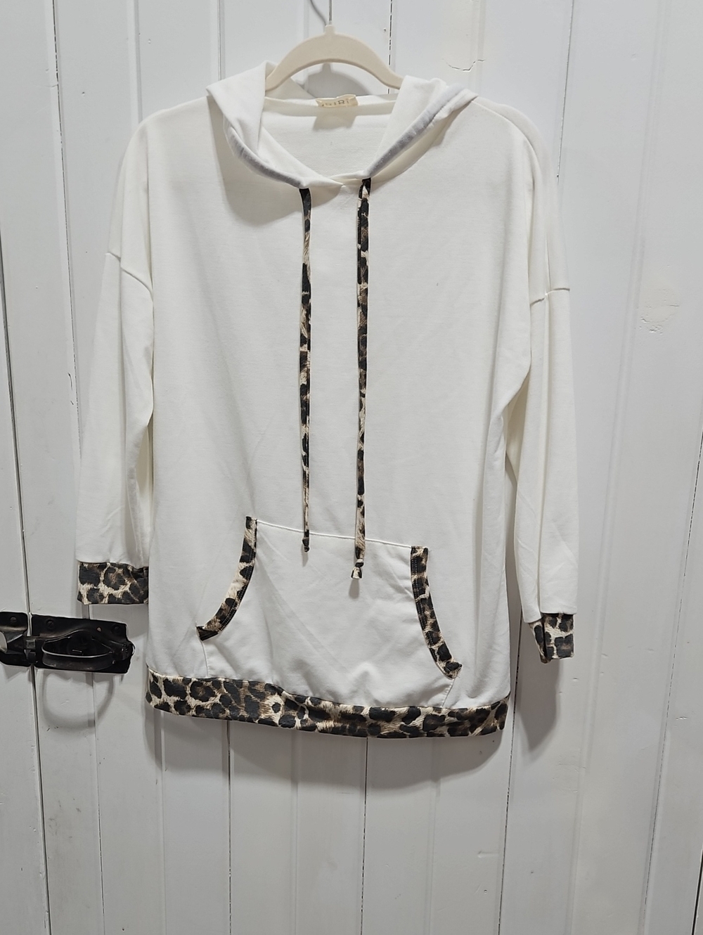 Women's Cream Hoodie with Leopard Trim By BIBI BRAND